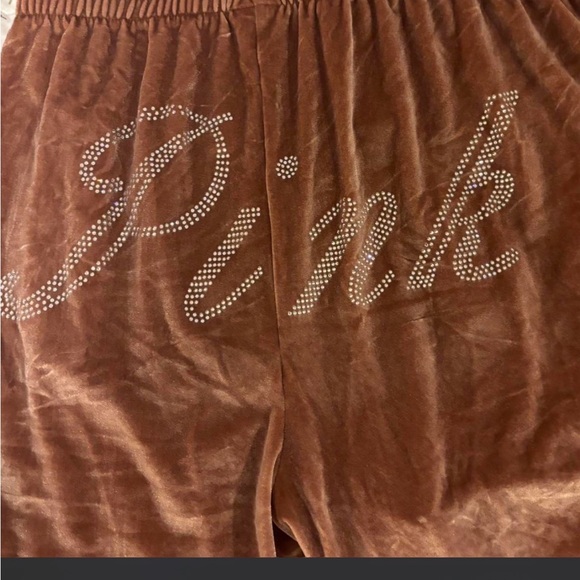 Victoria's Secret Brown Velour Pants with Pink Script - Picture 5 of 5